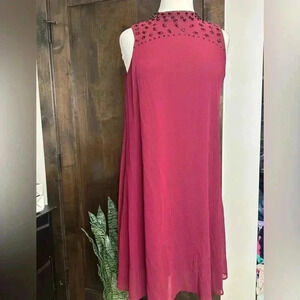 By Artisan dress maroon Women’s Size S midi black beaded high neck